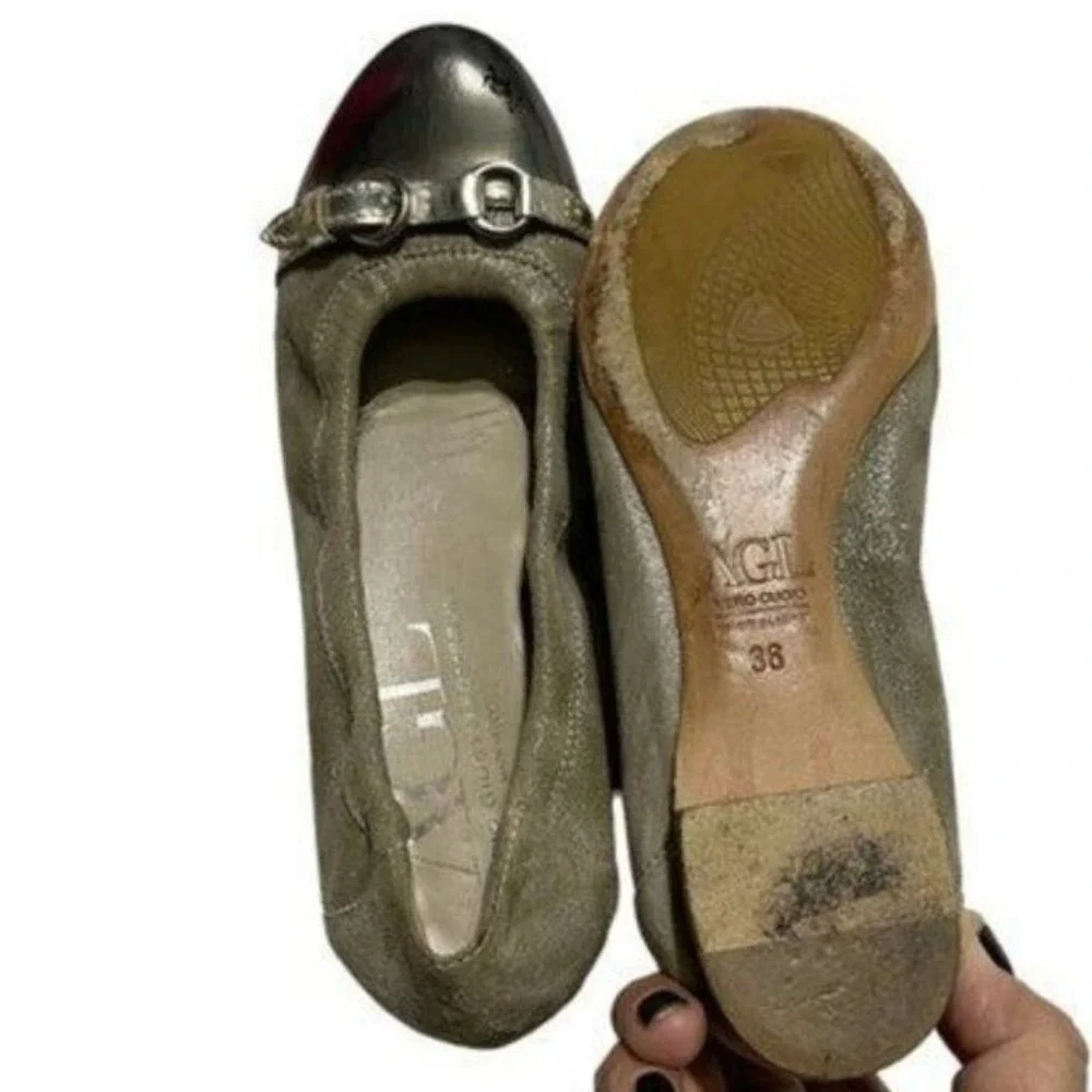 AGL Attilio Giusti Leombruni Ballet Flat Leather‎ Cap Toe Buckle Gray Size 36